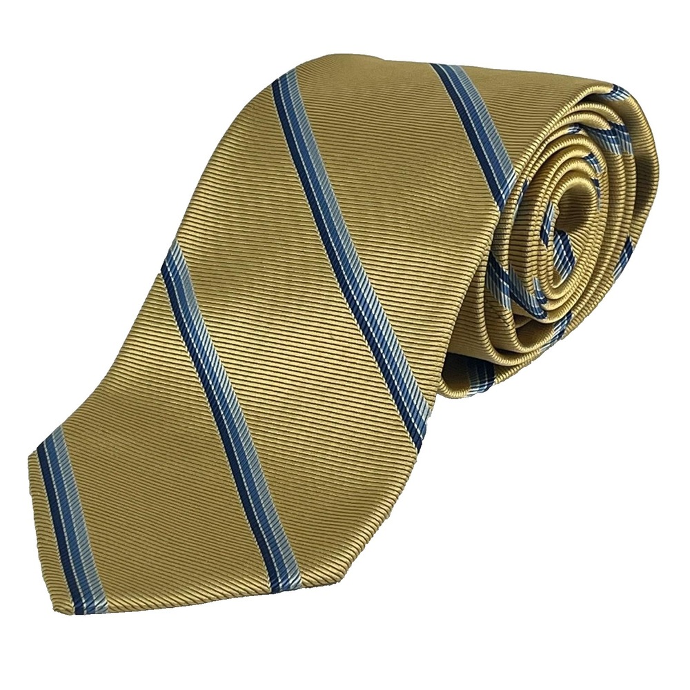 Brooks Brothers Repp Stripe Silk Tie Gold Blue 3.5" x 62" USA